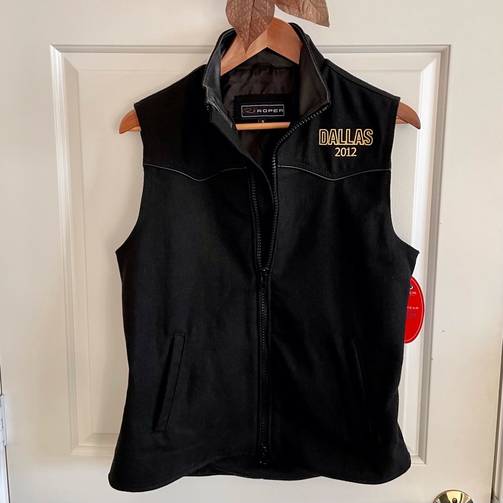 Vest from DALLAS 2012 on-set TV Crew show! Roper 100% wool & leather/Jacket Vest